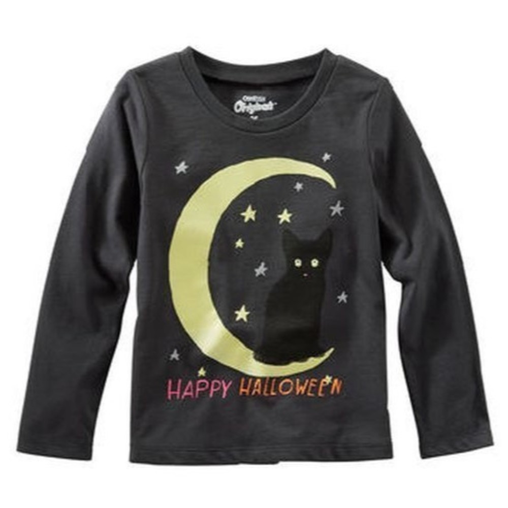 Oshkosh Originals NEW Toddler Girl 3T Glow in the Dark Moon Halloween Tee Black